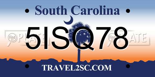 5ISQ78 South Carolina License Plate