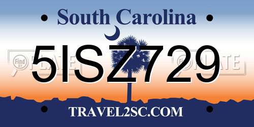 5ISZ729 South Carolina License Plate
