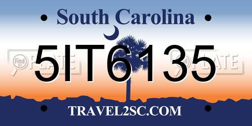 5IT6135 South Carolina License Plate