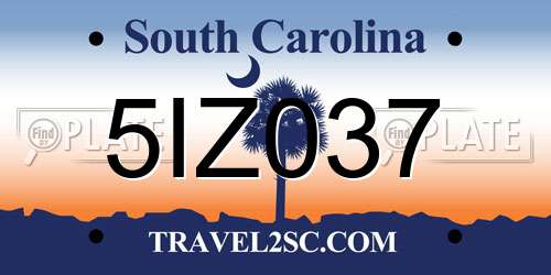 5IZ037 South Carolina License Plate