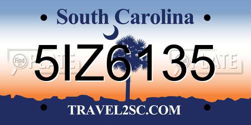 5IZ6135 South Carolina License Plate