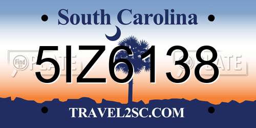 5IZ6138 South Carolina License Plate
