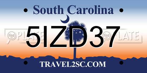 5IZD37 South Carolina License Plate
