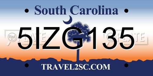5IZG135 South Carolina License Plate