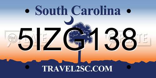 5IZG138 South Carolina License Plate