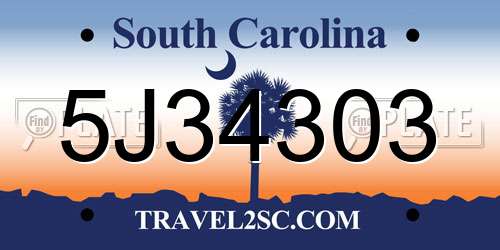 5J34303 South Carolina License Plate