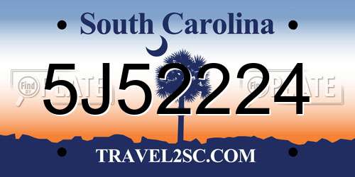 5J52224 South Carolina License Plate