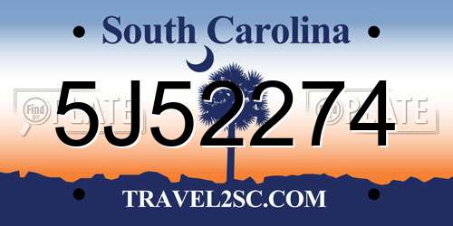5J52274 South Carolina License Plate