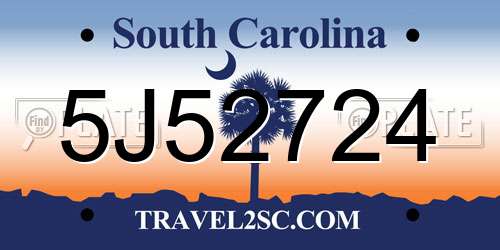 5J52724 South Carolina License Plate