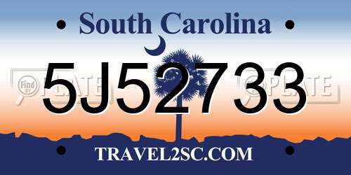 5J52733 South Carolina License Plate