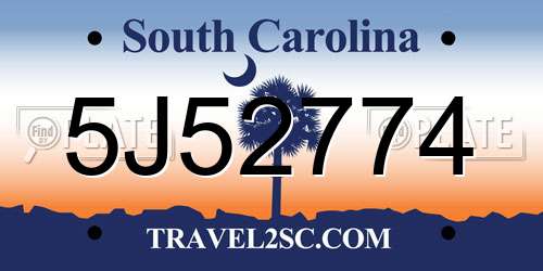 5J52774 South Carolina License Plate