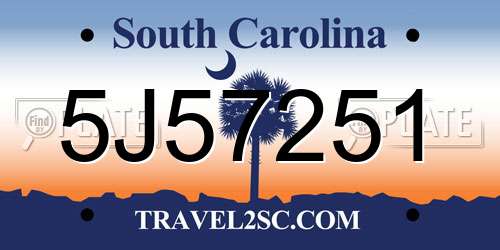 5J57251 South Carolina License Plate