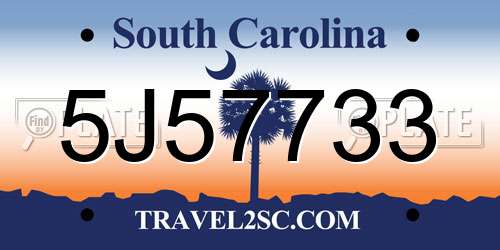 5J57733 South Carolina License Plate