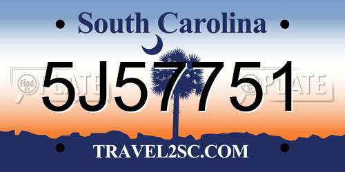 5J57751 South Carolina License Plate