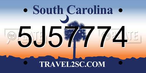 5J57774 South Carolina License Plate