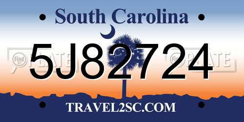 5J82724 South Carolina License Plate