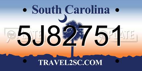 5J82751 South Carolina License Plate