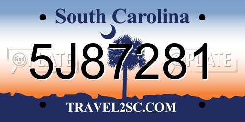 5J87281 South Carolina License Plate