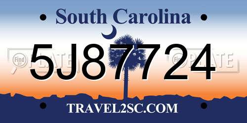 5J87724 South Carolina License Plate