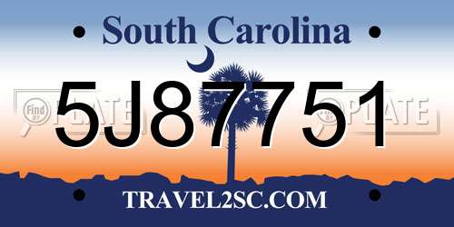 5J87751 South Carolina License Plate