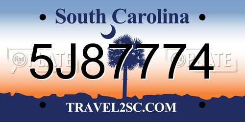 5J87774 South Carolina License Plate