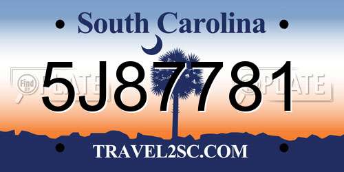 5J87781 South Carolina License Plate