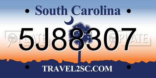 5J88307 South Carolina License Plate