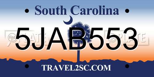 5JAB553 South Carolina License Plate
