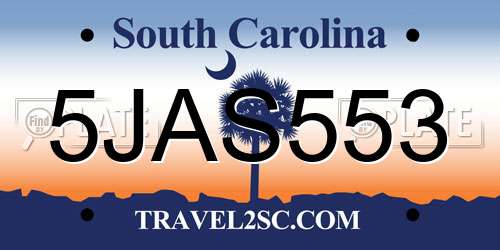 5JAS553 South Carolina License Plate