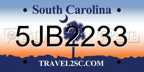5JB2233 South Carolina License Plate