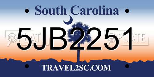 5JB2251 South Carolina License Plate