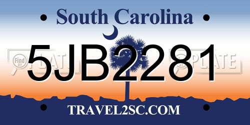 5JB2281 South Carolina License Plate