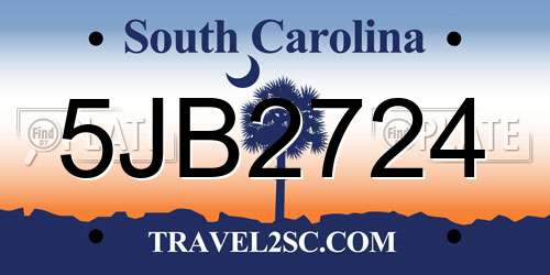 5JB2724 South Carolina License Plate