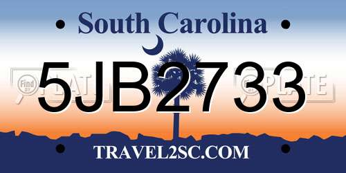 5JB2733 South Carolina License Plate