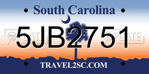 5JB2751 South Carolina License Plate