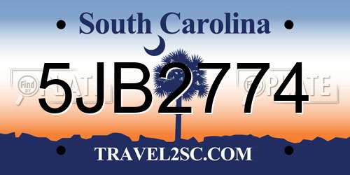5JB2774 South Carolina License Plate