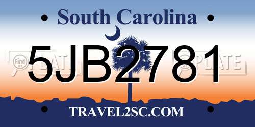 5JB2781 South Carolina License Plate