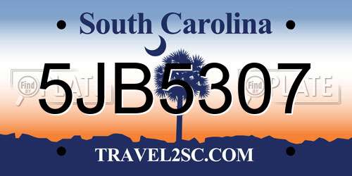 5JB5307 South Carolina License Plate
