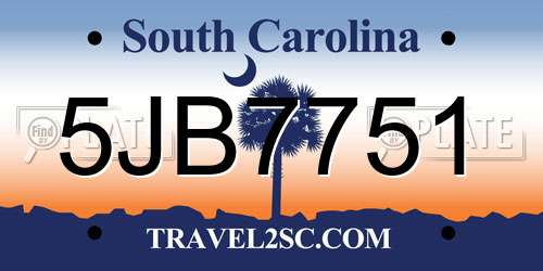 5JB7751 South Carolina License Plate