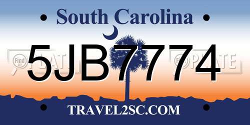 5JB7774 South Carolina License Plate