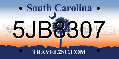 5JB8307 South Carolina License Plate