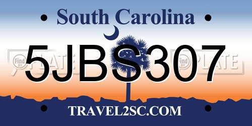5JBS307 South Carolina License Plate