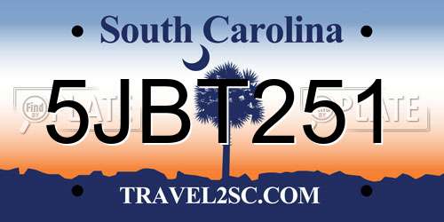 5JBT251 South Carolina License Plate