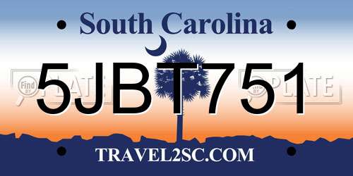 5JBT751 South Carolina License Plate