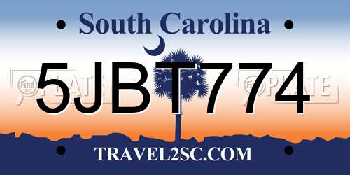 5JBT774 South Carolina License Plate