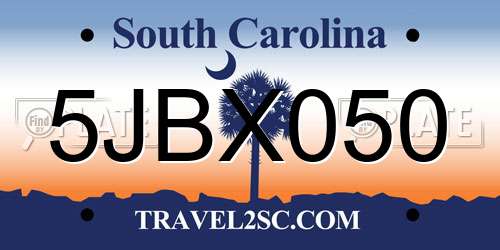 5JBX050 South Carolina License Plate