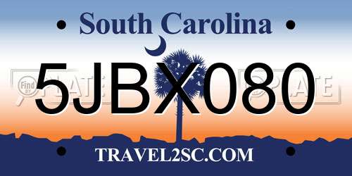 5JBX080 South Carolina License Plate