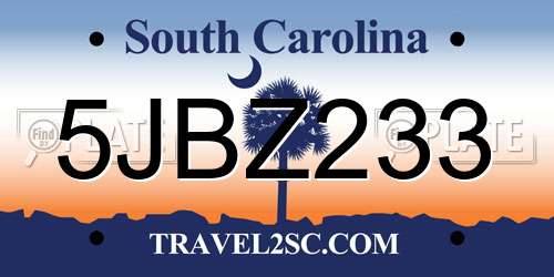 5JBZ233 South Carolina License Plate