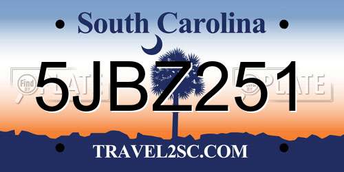 5JBZ251 South Carolina License Plate