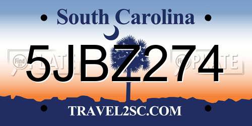 5JBZ274 South Carolina License Plate